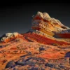 Swirling red, ochre, and cream Navajo sandstone at golden hour under a dramatic sky, White Pocket, Vermilion Cliffs National Monument, Arizona. Fujifilm GFX.